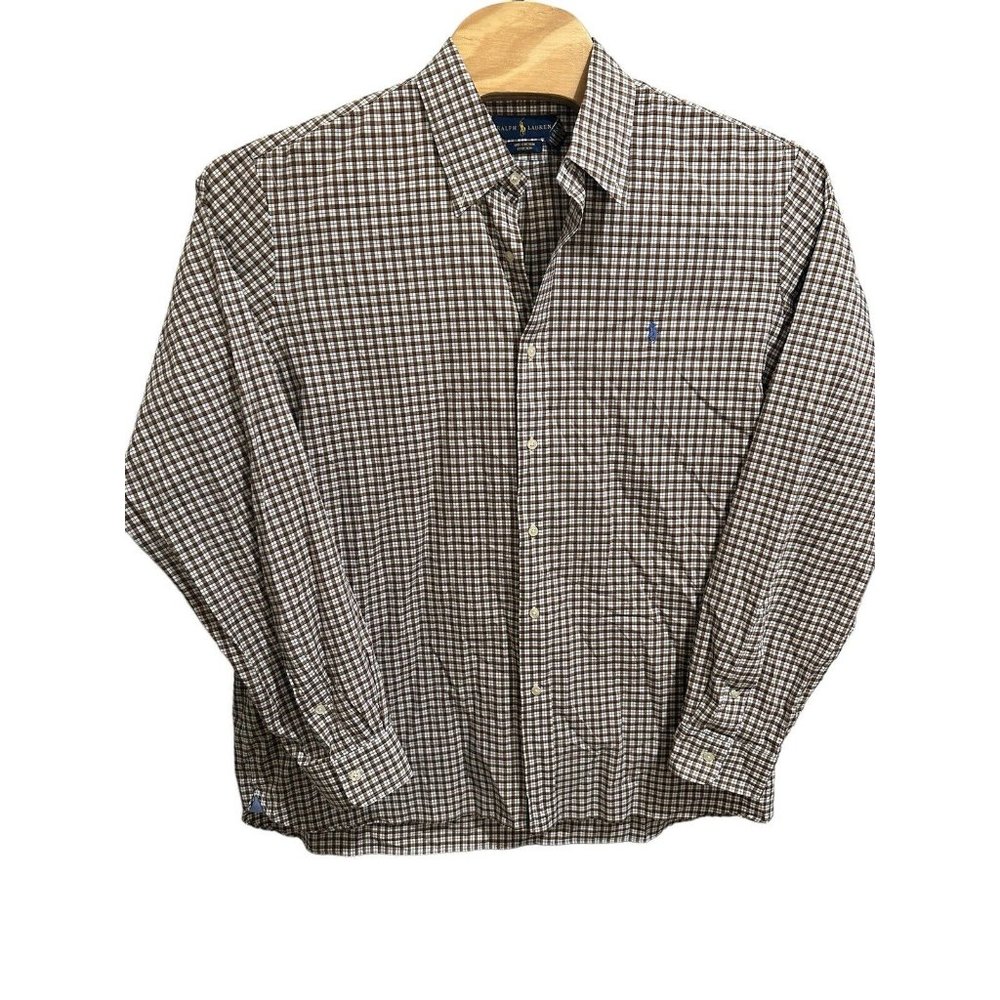 Ralph Lauren Long Sleeve Button Down Shirt: XXL Cotton Stretch Men’s Green Blue